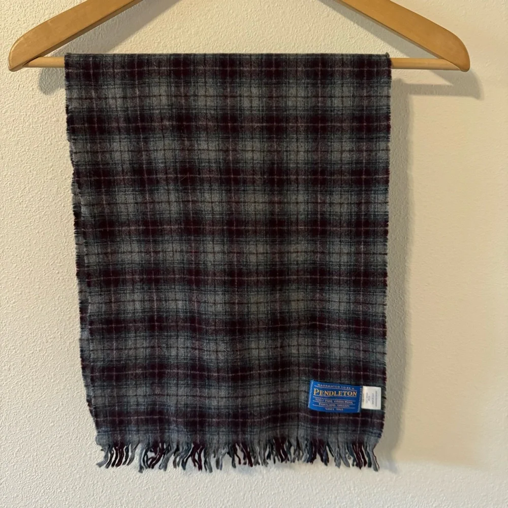 Pendleton 100% Pure Virgin Wool Tartan Plaid Blue Purple Scarf-One Size